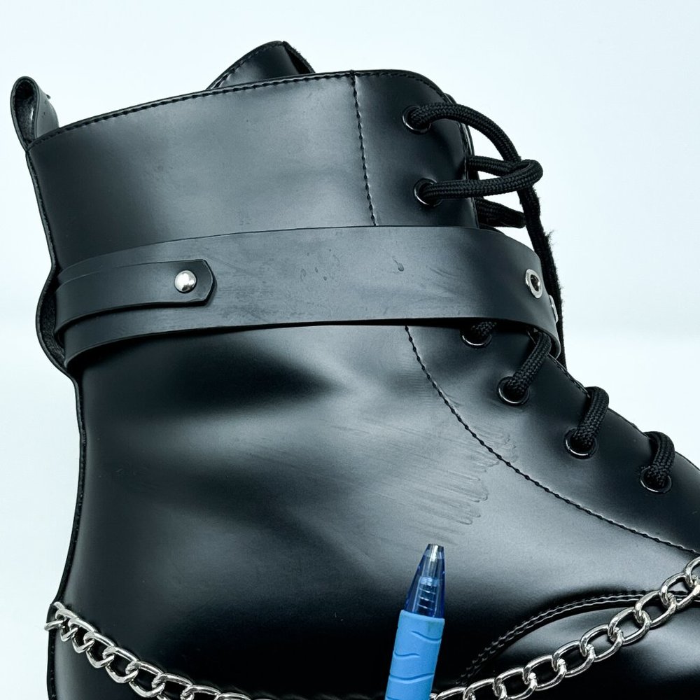 **SOLD**Koi Borin Metal Hardware Platform Combat Boots Black Mens 10 Chains - Picture 14 of 16